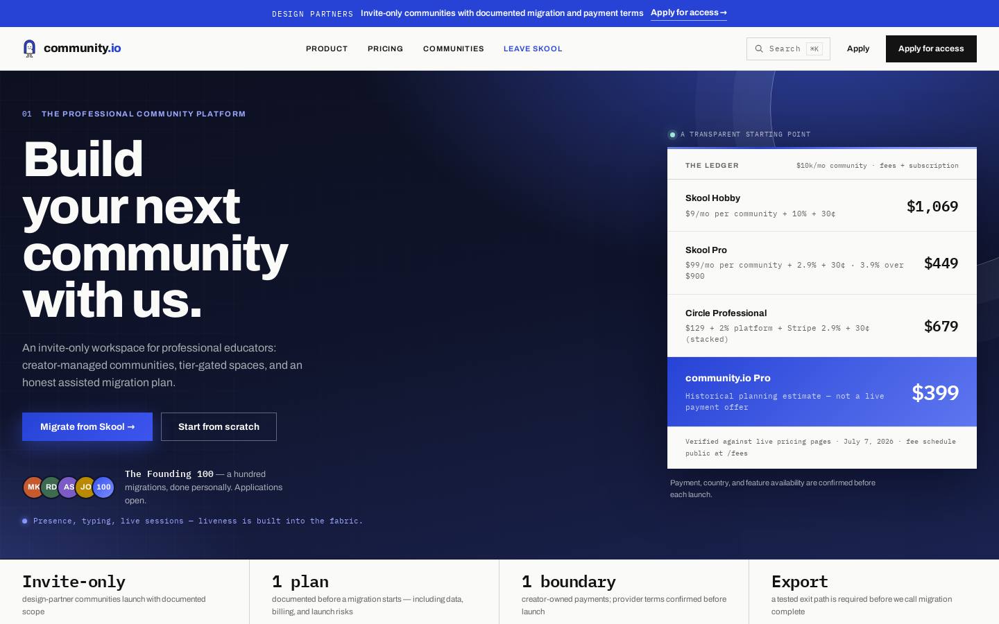 Community.io homepage
